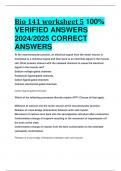 Bio 141 worksheet 5 100%  VERIFIED ANSWERS  2024/2025 CORRECT  ANSWERS