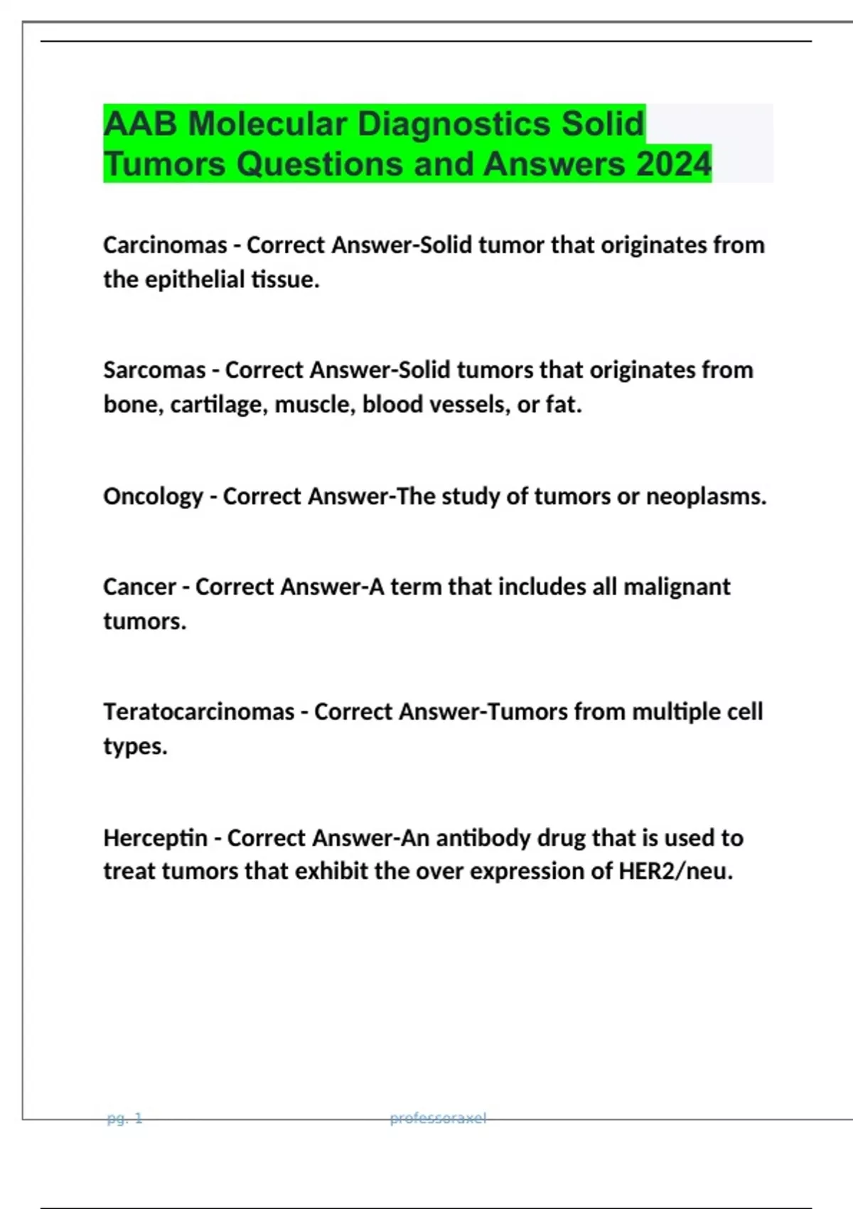 AAB Molecular Diagnostics Solid Tumors Questions and Answers 2024 - AAB ...