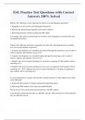 ESL Practice Test Questions with Correct  Answers 100&percnt; Solved