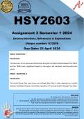 HSY2603 Assignment 3 (COMPLETE ANSWERS) Semester 1 2024 (633506) - DUE 23 April 2024 