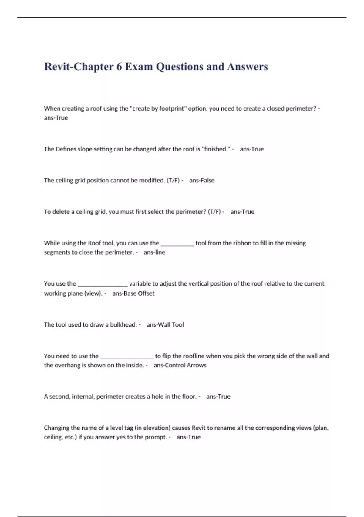 RevitChapter 6 Exam Questions and Answers REVIT Stuvia US