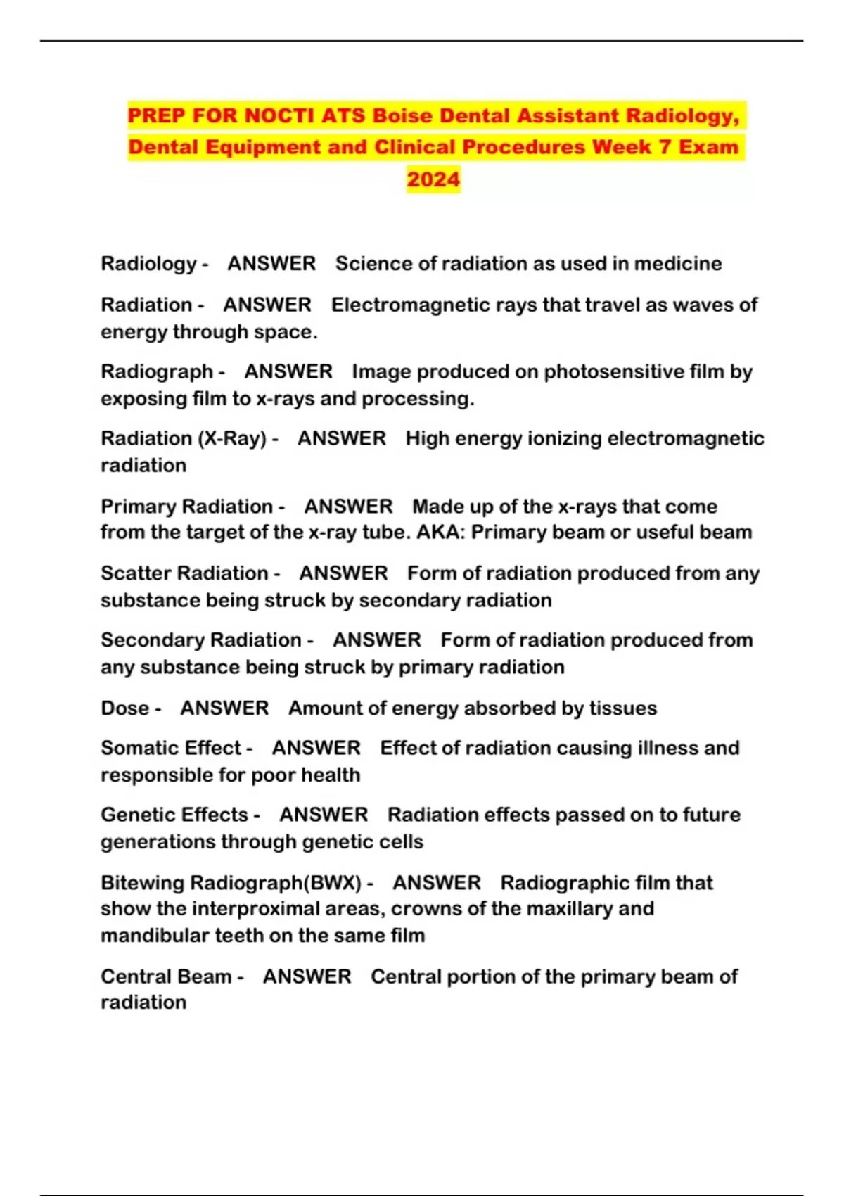 PREP FOR NOCTI ATS Boise Dental Assistant Radiology, Dental Equipment