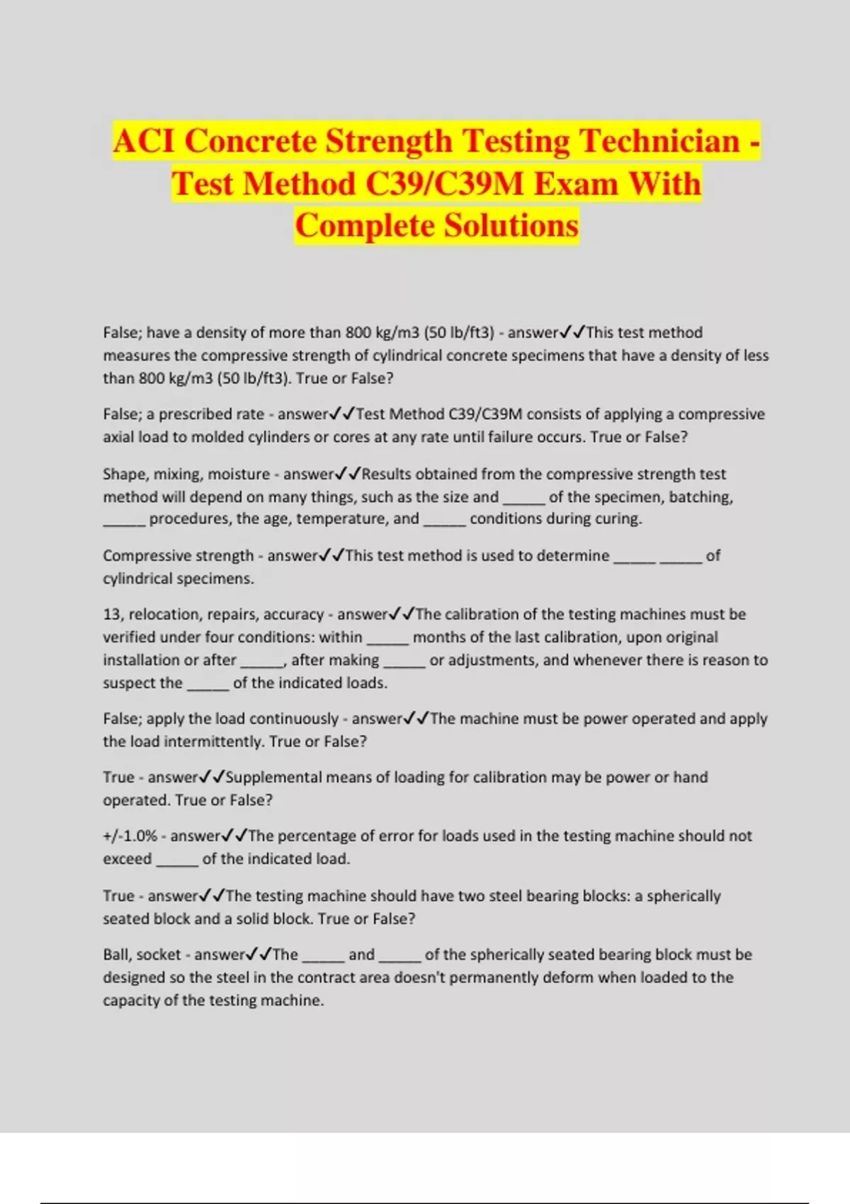 ACI Concrete Strength Testing Technician - Test Method C39/C39M Exam ...