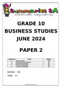 Grade 10 Business Studies (BS) June Paper 2 and Memo - 2024