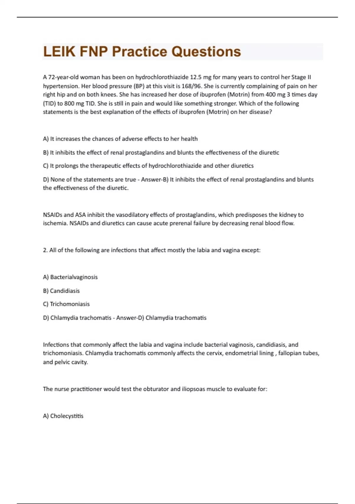 LEIK FNP Practice Questions and Answers 100% Solved correctly - LEIK ...