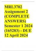 MRL3702 Assignment 2 (COMPLETE ANSWERS) Semester 1 2024 (165283) - DUE 12 April 2024