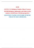 OCR  GCSE (9–1) Religious Studies (Short Course) J625/08 Religion, philosophy and ethics in the modern world from a Jewish perspective QUESTION PAPER AND MARK SCHEME FOR JUNE 2023 (MERGED) 