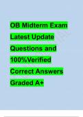OB Midterm Exam Latest Update Questions and 100%Verified Correct Answers Graded A+