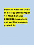 Pearson Edexcel GCSE In Biology (1BI0) Paper 1H Mark Scheme 20232024 questions and verified answers graded A+