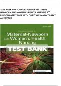 TEST BANK FOR FOUNDATIONS OF MATERNAL NEWBORN AND WOMEN’S HEALTH NURSING 7TH EDITION LATEST 2024 WITH QUESTIONS AND CORRECT ANSWERED 