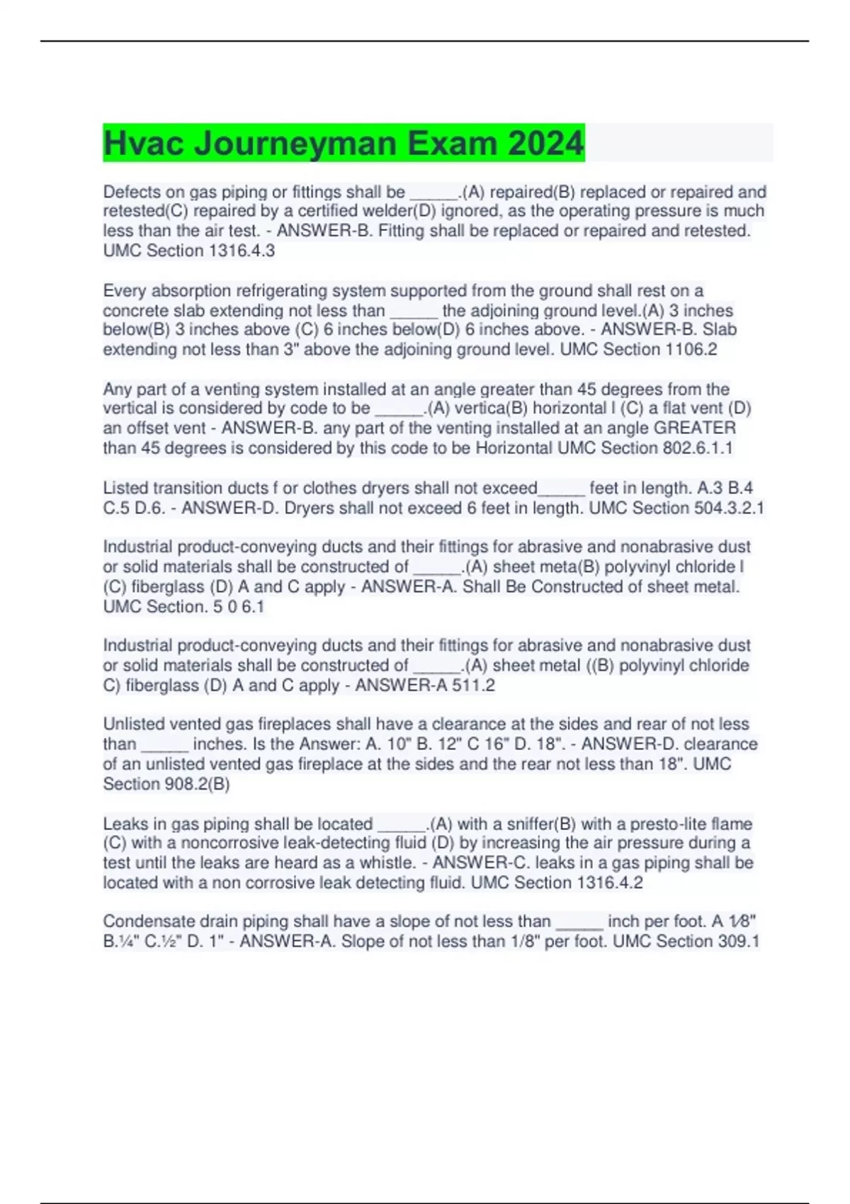 Hvac Journeyman Exam 2024 100 Solved correctly Nursing course