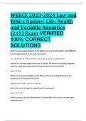 WEBCE 2023-2024 Law and Ethics Update: Life, Health and Variable Annuities (215) Exam VERIFIED  100% CORRECT  SOLUTIONS