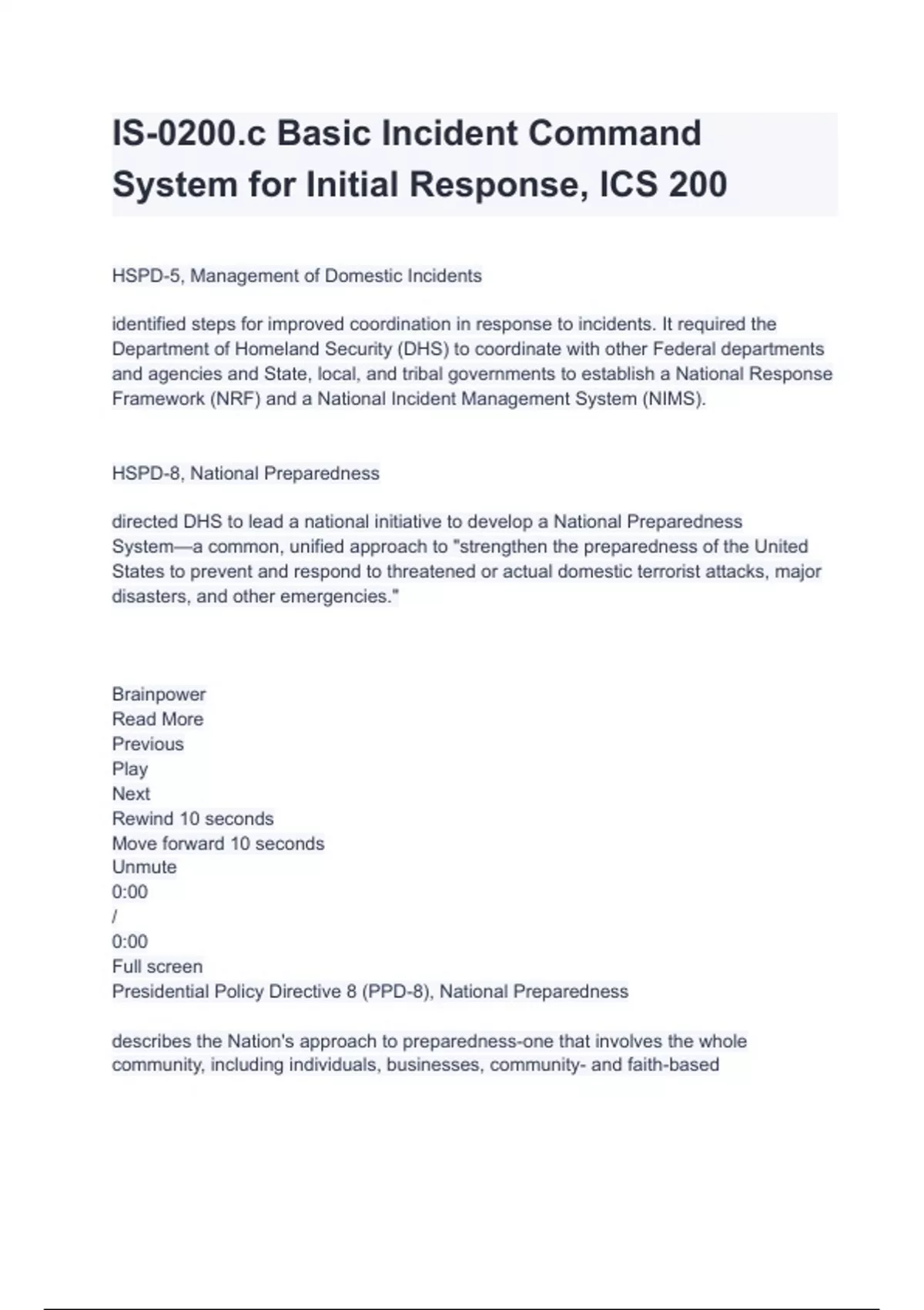 IS-0200.c Basic Incident Command System for Initial Response, ICS 200 ...