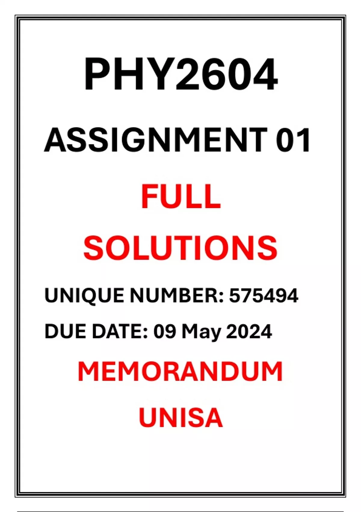 PHY2604 ASSIGNMENT 1 UNISA 2024 DUE 09 MAY 2024 Physics Practical Work ...