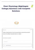 Final- Physiology (Nightingale college)Questions With Complete Solutions