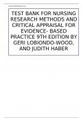 TEST BANK FOR NURSING RESEARCH METHODS AND CRITICAL APPRAISAL FOR EVIDENCE- BASED PRACTICE 9TH EDITION BY GERI LOBIONDO-WOOD, AND JUDITH HABER