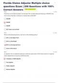 Florida Claims Adjuster Exam &vert; 206 Questions with 100&percnt; Correct Answers