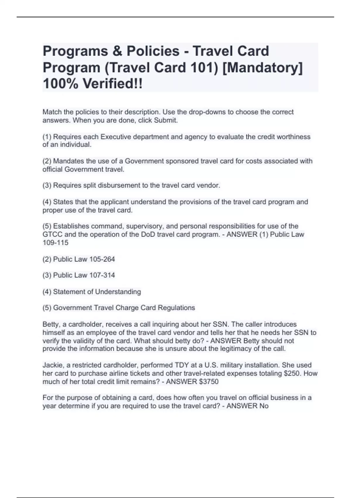 Programs & Policies Travel Card Program (Travel Card 101) [Mandatory