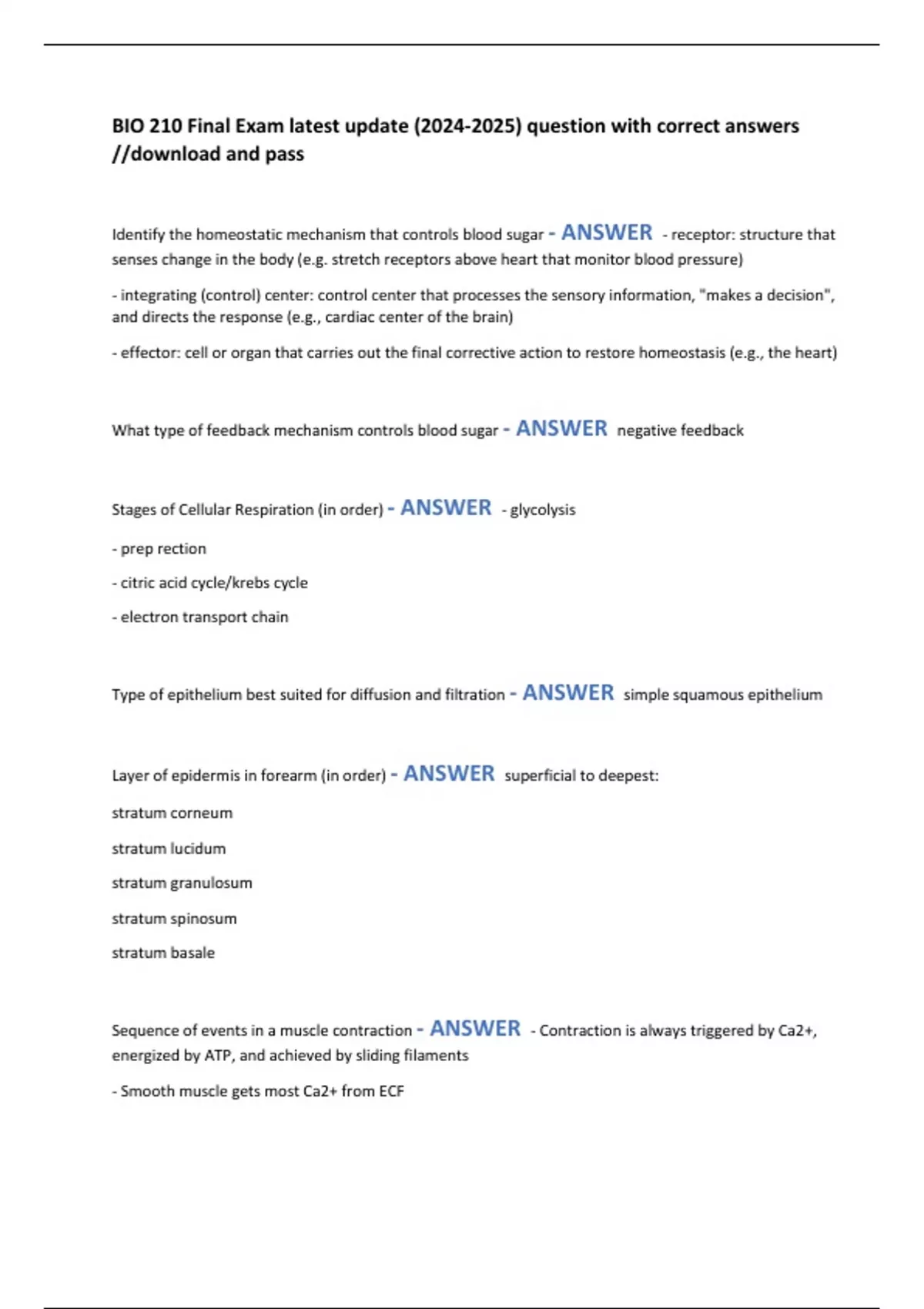 BIO 210 Final Exam latest update () question with correct answers ...