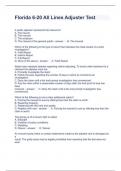Florida 6-20 All Lines Adjuster Test Questions and Answers Graded A