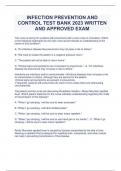 INFECTION PREVENTION AND CONTROL TEST BANK 2023 WRITTEN AND APPROVED EXAM