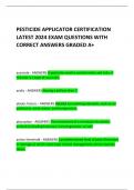 PESTICIDE APPLICATOR CERTIFICATION LATEST 2024 EXAM QUESTIONS WITH CORRECT ANSWERS GRADED A+