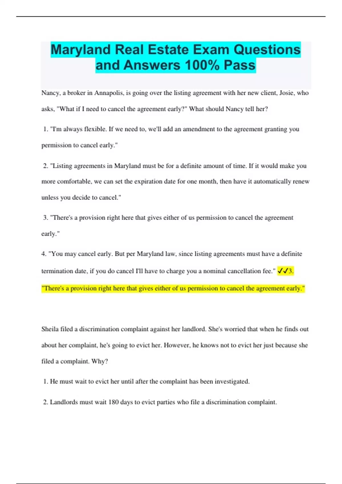 Maryland Real Estate Exam Questions and Answers 100 Pass Maryland
