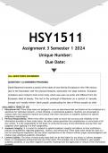 HSY1511 Assignment 3 (ANSWERS) Semester 1 2024 - DISTINCTION GUARANTEED