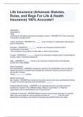 Life Insurance &lpar;Arkansas Statutes&comma; Rules&comma; and Regs For Life & Health Insurance&rpar; 100&percnt; Accurate&excl;&excl;  