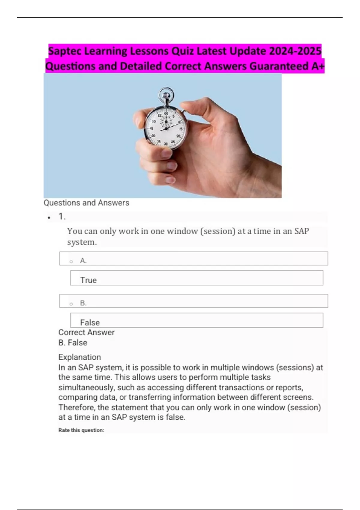 Saptec Learning Lessons Quiz Latest Update Questions and Detailed ...
