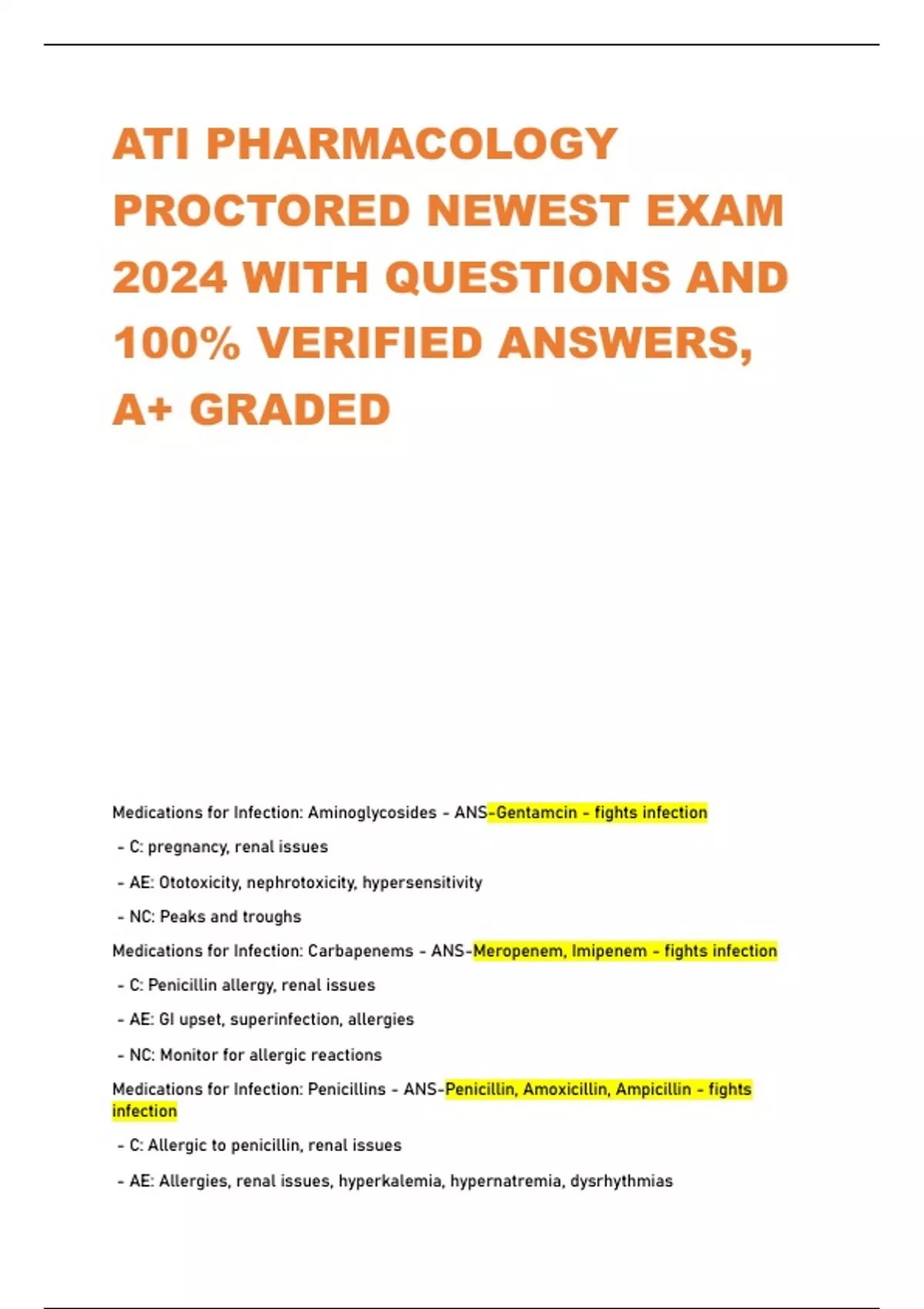 ATI PHARMACOLOGY PROCTORED NEWEST EXAM 2024 WITH QUESTIONS AND 100% ...