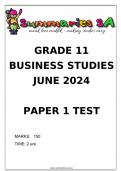 Grade 11 Business Studies (BS) June Paper 1 and Memo - 2024