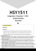 HSY1511 Assignment 4 (ANSWERS) Semester 1 2024 - DISTINCTION GUARANTEED.