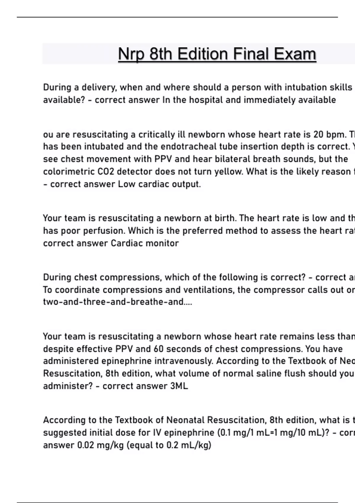 Nrp 8th Edition Final Exam Questions and answers latest update NRP 8th Edition Stuvia US