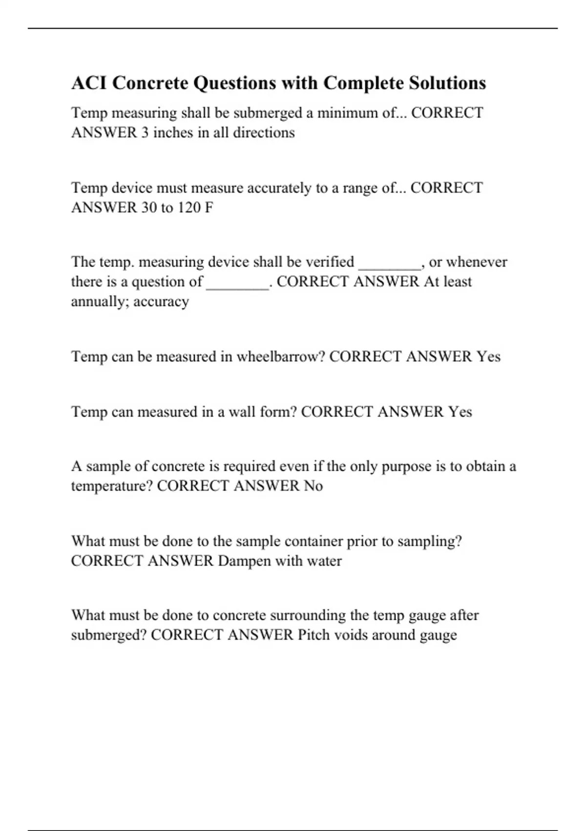 ACI Concrete Questions with Complete Solutions ACI Certification