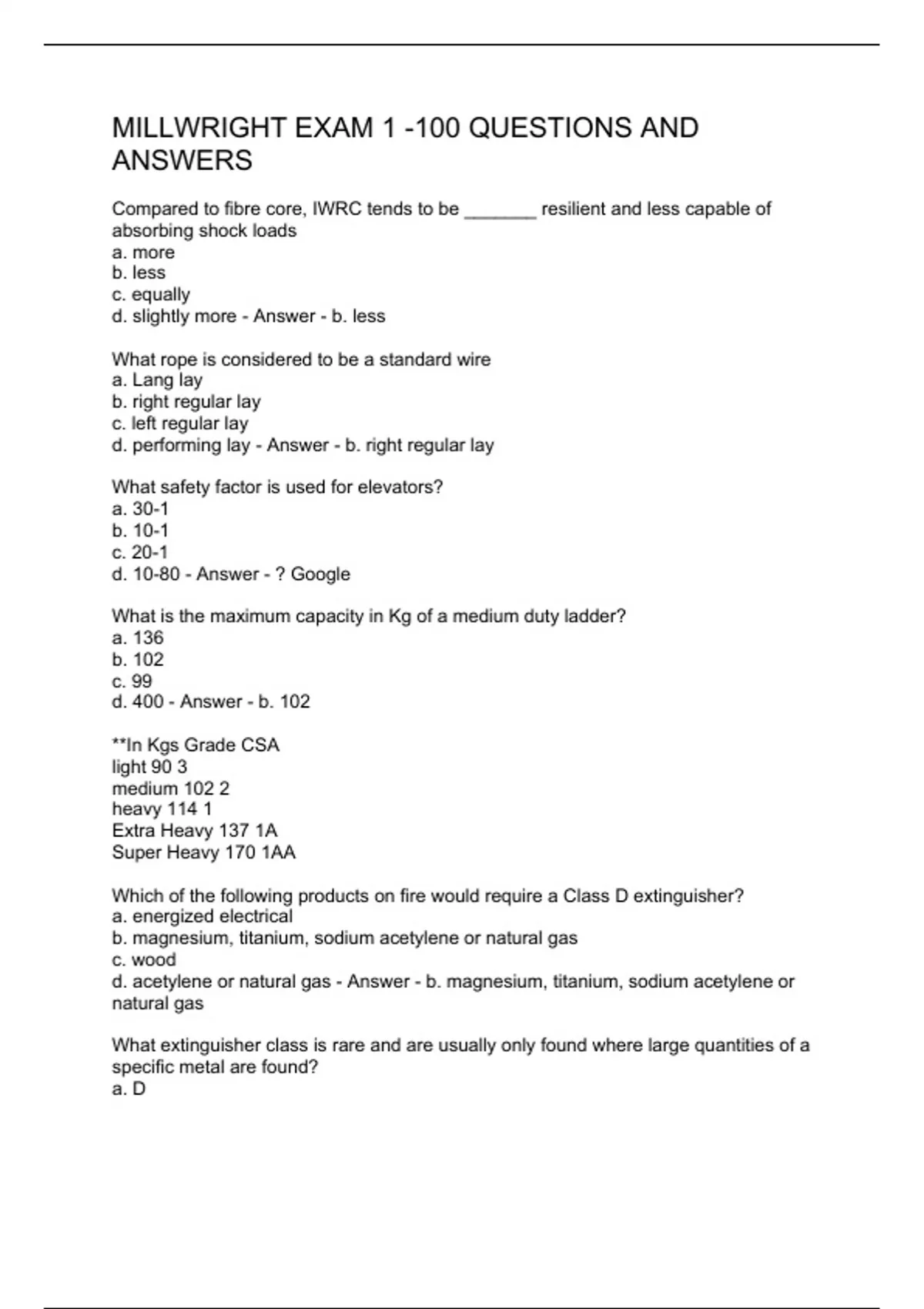 MILLWRIGHT EXAM 1 100 QUESTIONS AND ANSWERS MILLWRIGHT Stuvia UK