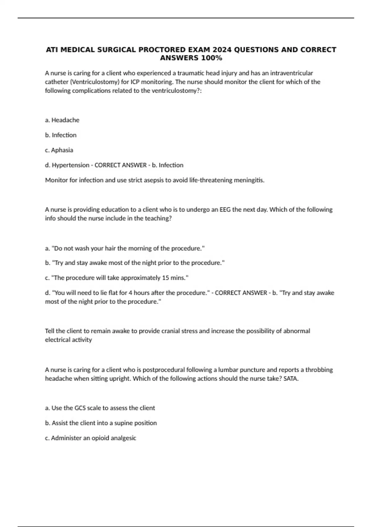 ATI MEDICAL SURGICAL PROCTORED EXAM 2024 QUESTIONS AND CORRECT ANSWERS ...