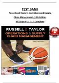 TEST BANK For Operations and Supply Chain Management, 10th Edition, by Russell and Taylor's Verified Chapters 1 - 17, Complete Newest Version