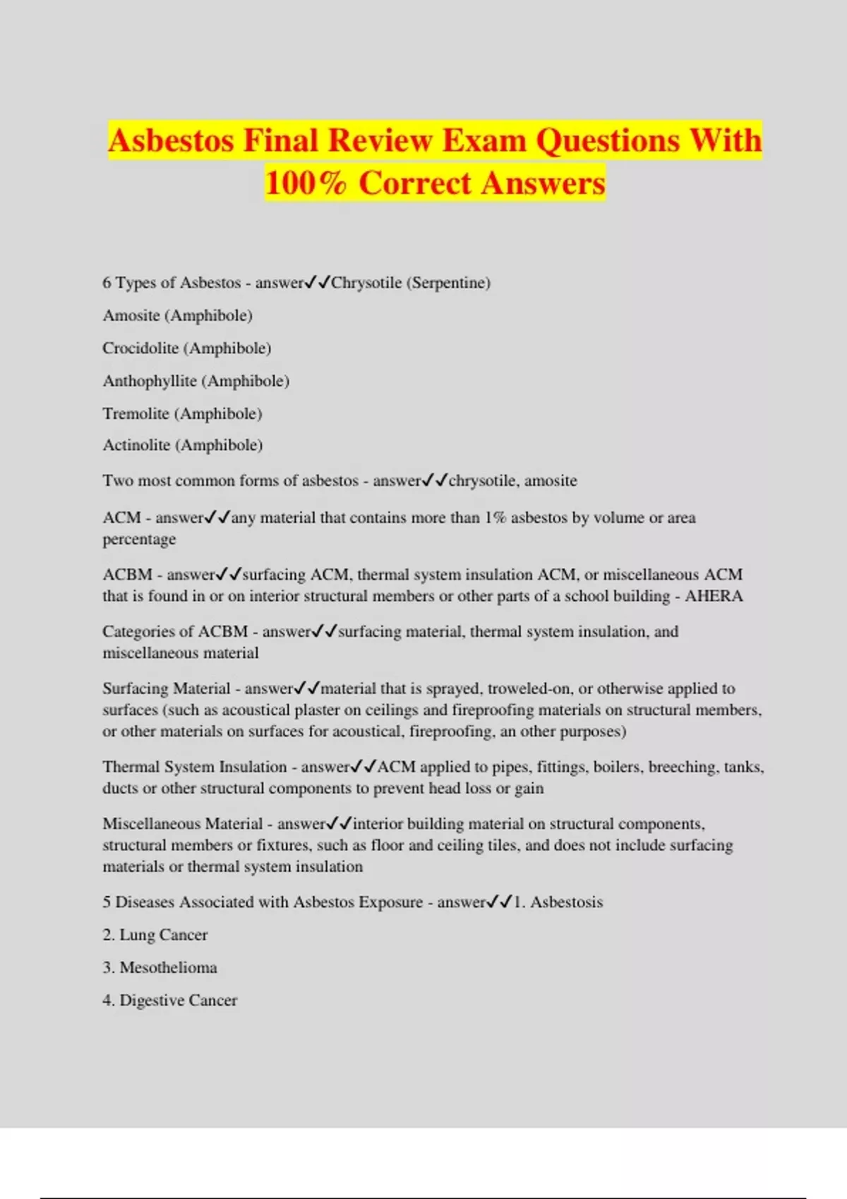 ASBESTOS AWARENESS COURSE TEST ANSWERS visual data 5