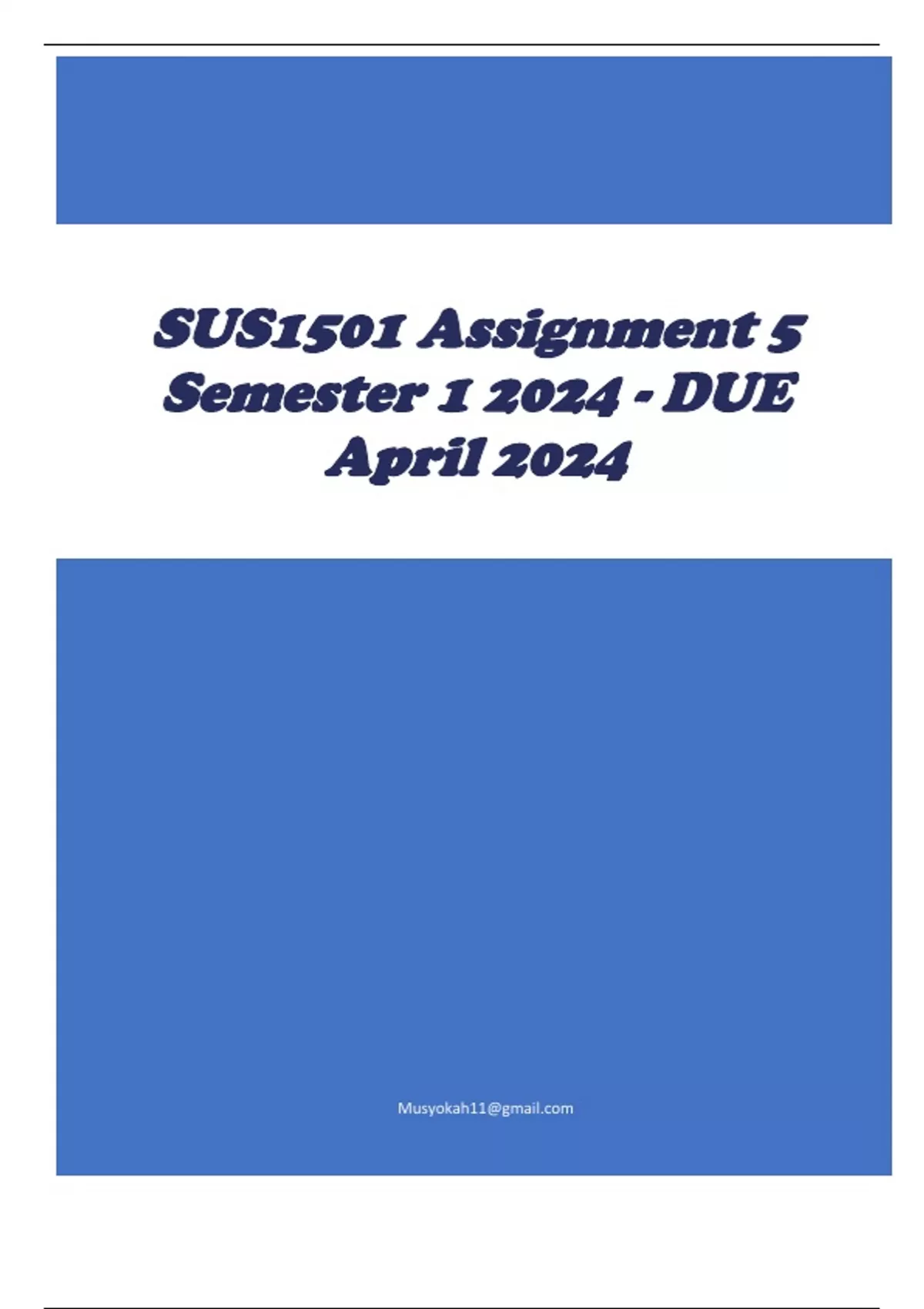 SUS1501 Assignment 5 Semester 1 2024 - DUE April 2024 - SUS1501 ...
