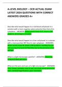 A-LEVEL BIOLOGY – OCR ACTUAL EXAM LATEST 2024 QUESTIONS WITH CORRECT ANSWERS GRADED A+