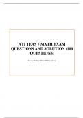 ATI TEAS 7 MATH EXAM QUESTIONS & Answers Latest and Updated A+