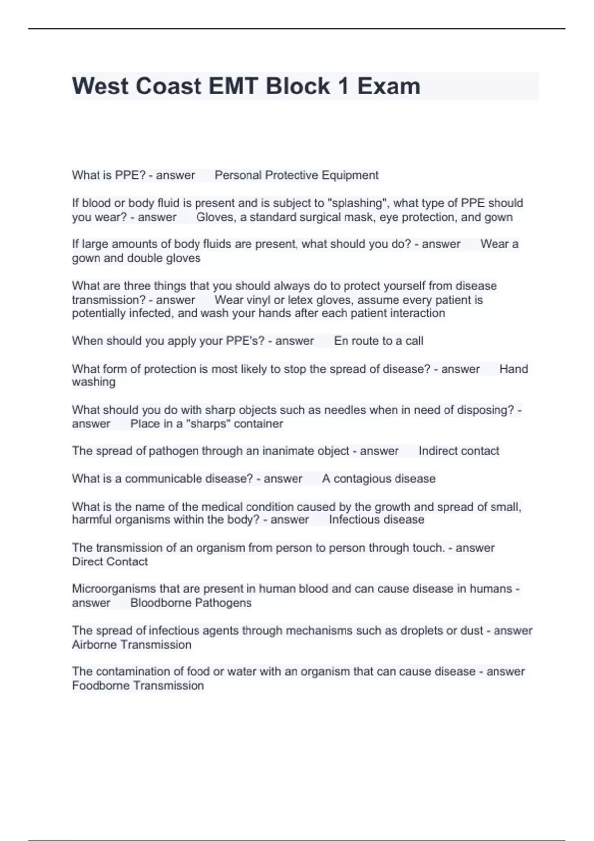 West Coast EMT Block 1 Exam Questions with solutions 2024 West coast Emt Stuvia US