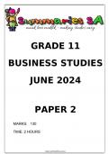 Grade 11 Business Studies (BS) June Paper 2 and Memo - 2024