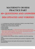 MATERNITY OB HESI PRACTICE exam 60+ QUESTIONS AND ANSWERS 2024.