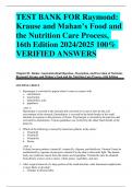 BEST REVIEW TEST BANK FOR Raymond: Krause and Mahan’s Food and the Nutrition Care Process, 16th Edition 2024/2025 100%  VERIFIED ANSWERS
