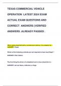 TEXAS COMMERCIAL VEHICLE  OPERATION LATEST 2024 EXAM  ACTUAL EXAM QUESTIONS AN  CORRECT ANSWERS (VERIFIED  ANSWERS .ALREADY PASSED .