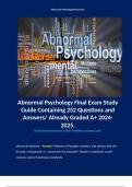 Abnormal Psychology Final Exam Study Guide Containing 252 Questions and Answers/ Already Graded A+ 2024-2025. 