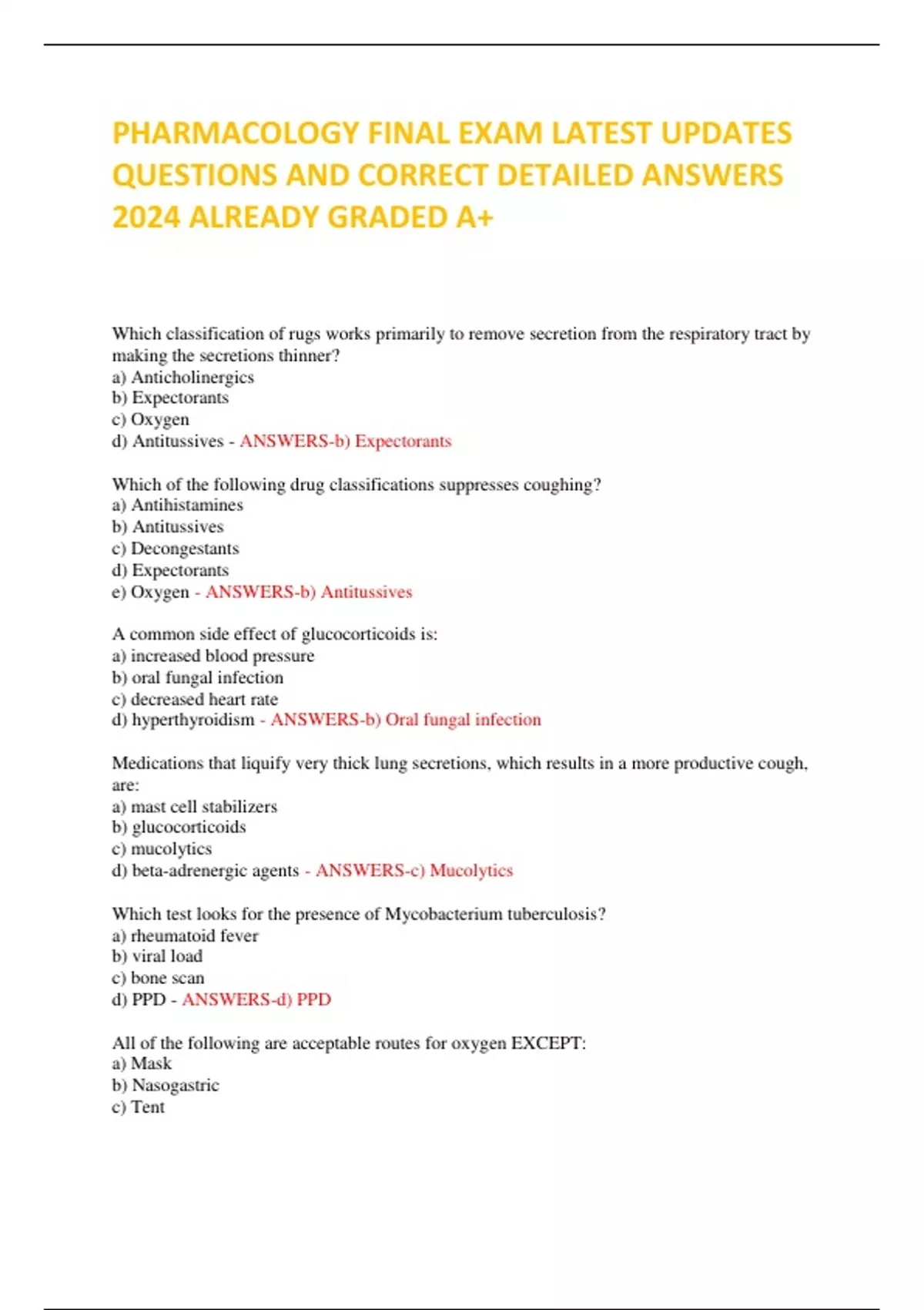 PHARMACOLOGY FINAL EXAM LATEST UPDATES QUESTIONS AND CORRECT DETAILED ...
