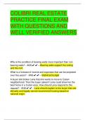 COLIBRI REAL ESTATE  PRACTICE FINAL EXAM  WITH QUESTIONS AND  WELL VERIFIED ANSWERS